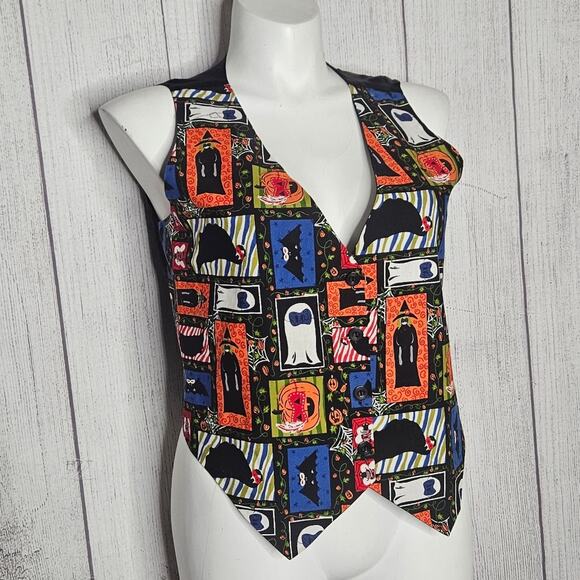 VTG 90s Halloween Button Closure V-neck Vest, sz Large - Picture 1 of 5